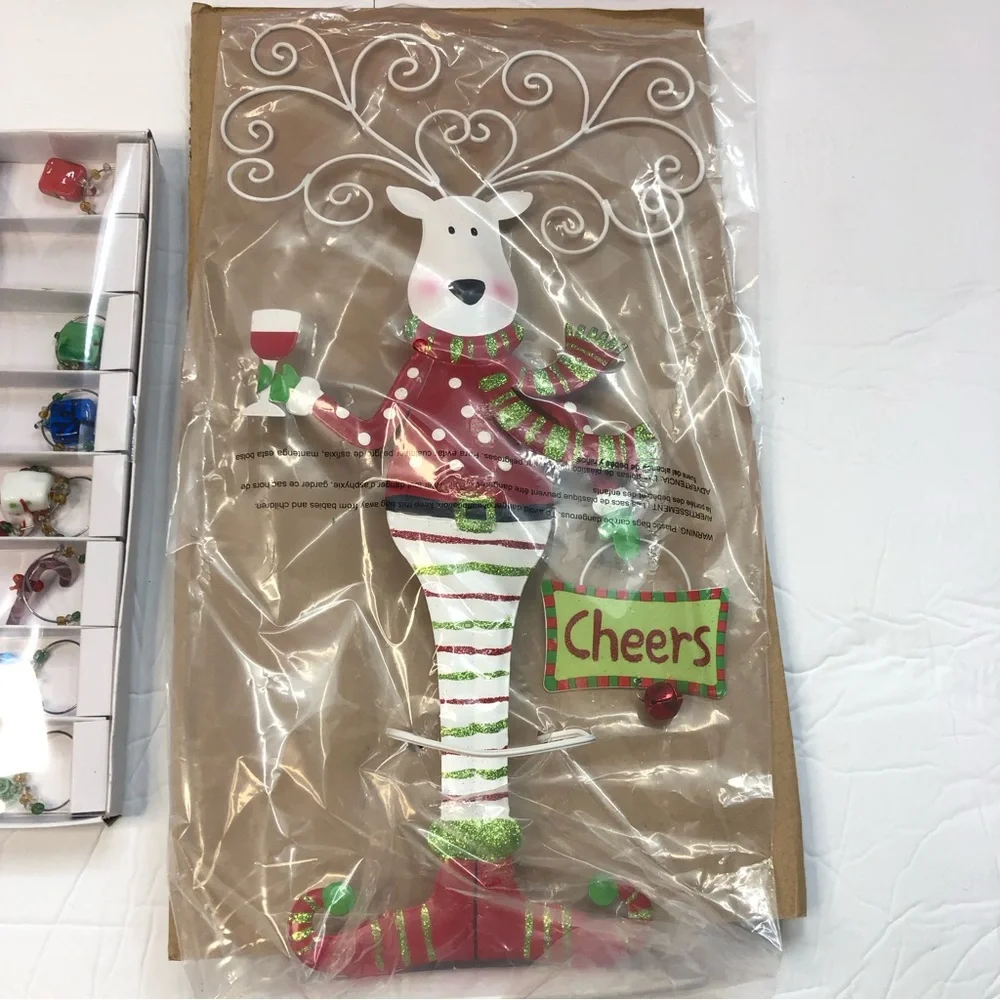 Pier One Imports Drink Charm Set Reindeer Wine 8 Charms Christmas New